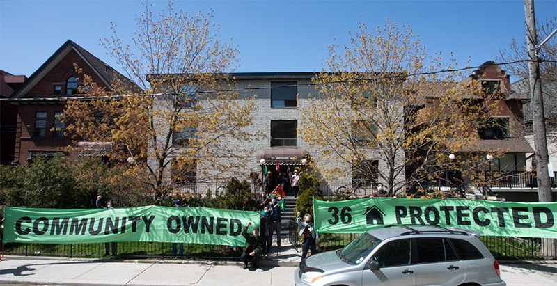 enants and members of Parkdale’s Neighbourhood Land Trust celebrate acquisition of 36 unit building at 22 Maynard Avenue as affordable housing.   