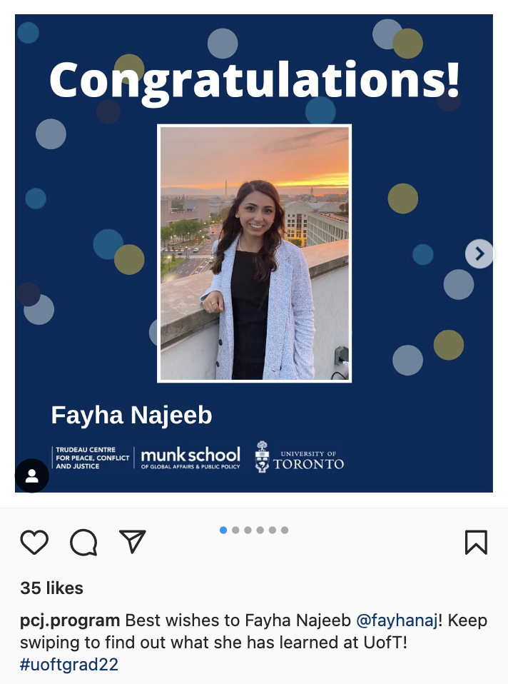 convocation 2022 Monk school Trudeau Centre for Peace, Conflict and Justice instagram post 