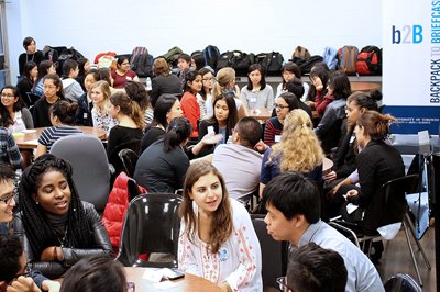 students gathering during an event on campus