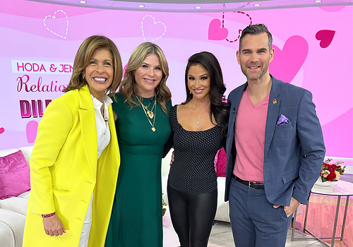 Jessica O’Reilly standing with Brandon Ware, Hoda Kotb and Jenna Bush Hager on the stage of the Today Show.