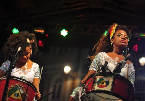 Two women drumming