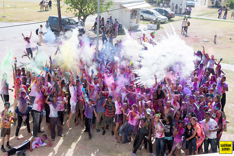 A group of students taking part in the annual Hindu festival of colours celebrating the arrival of spring.      