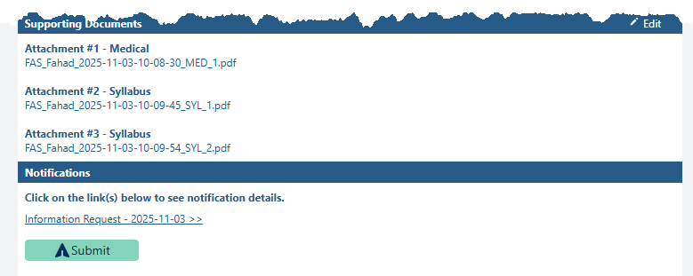 A screenshot showing how to resubmit the petition by clicking on the submit button
