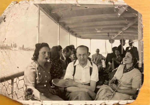 A black and white photo of Lorinc’s paternal grandparents, Jozsef and Klara Lusztig sitting together.