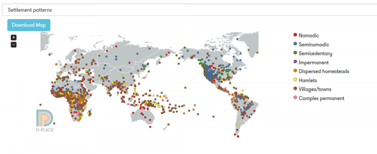 Map showing the settlement patterns of pre-industrial societies.