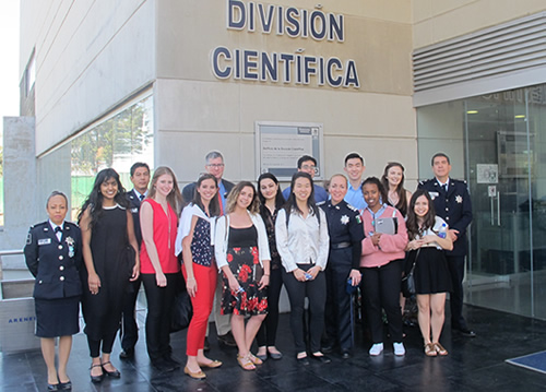 ICM students outside the Scientific Division of the Mexican Federal Police