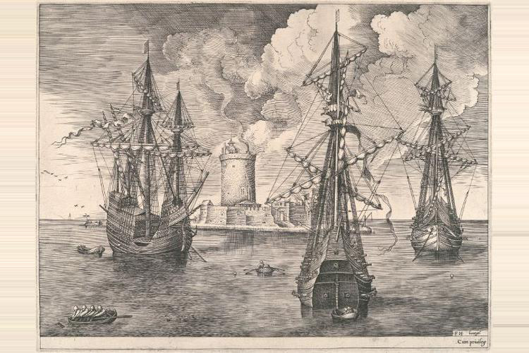 An illustration of multiple large ships.