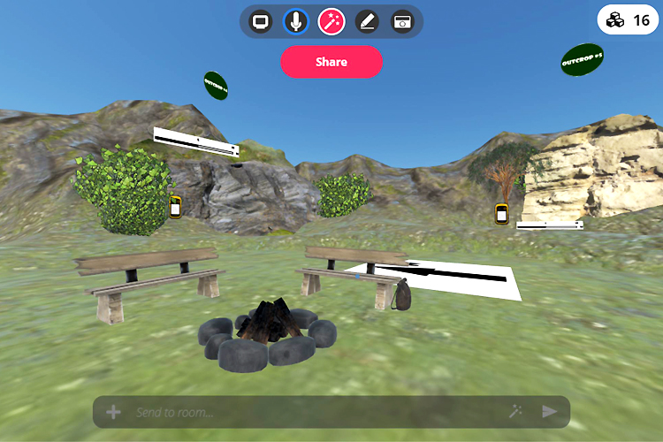 Screengrab of 3D virtual reality landscape students used to map rock outcroppings.