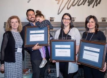 Cheryl Regehr, vice-president and provost, Matthew Sergi with daughter Clio Glenn-Sergi, Anne McGuire and Toula Kourgiantakis.