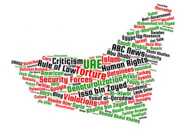 Tag cloud of bait content topics with words like Torture, UAE, and Criticism.