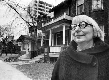 Jane Jacobs outside her home on Spadina Road just north of Bloor Street in 1968.