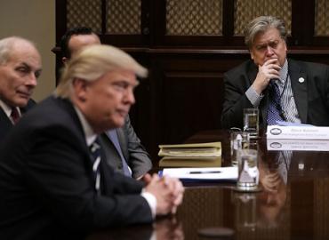 Donald Trump and Steve Bannon in a meeting in the White House