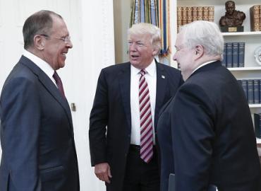 President Donald Trump with Russia’s Foreign Minister Sergei Lavrov and Russian Ambassador to the U.S. Sergei Kislyak in the Oval Office.