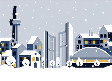 Illustration of the Toronto skyline including the CN Tower.