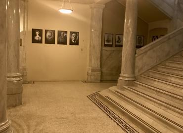 Portraits of Black classicists line the walls of the lobby of the Lillian Massey building.