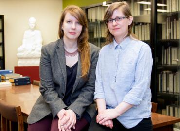 Annie Heckman and Amanda Goodman at U of T’s Department for the Study of Religion.