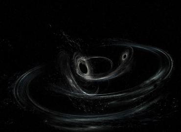 Illustration showing two merging black holes similar to those detected by LIGO.