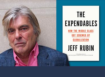 Jeff Rubin with the cover of his book The Expendables
