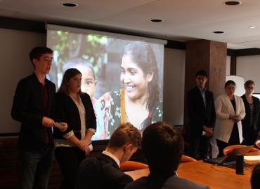 Students present their proposals at Dragon’s Den event.