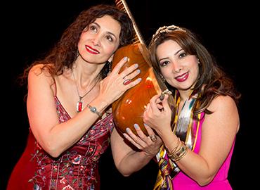 Sholeh Wolpé and Sahba Motallebi pictured with a traditional instrument