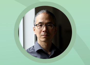 headshot of Ted Chiang inside a circle with green background