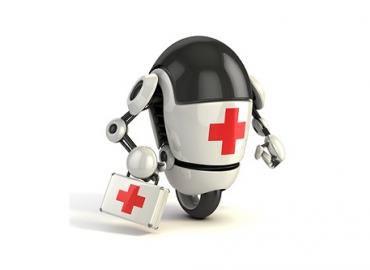 Robot with red cross on it
