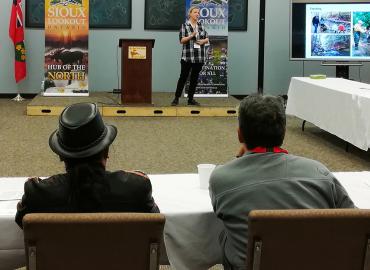 U of T&amp;#039;s Jennifer Drake delivers a presentation to Indigenous leaders at Sioux Lookout, Ont.