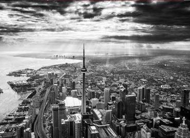 Toronto from above, CN tower in middle of frame