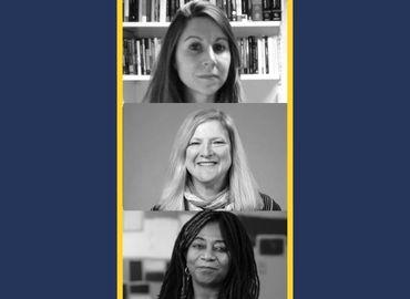 Black and white photo of Professors Sara Kendall, Jennifer Burrell and Kamari Clarke