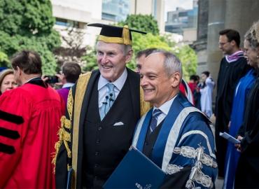 Michael Wilson and U of T President Meric Gertler at Wilson’s last convocation as chancellor in June. 