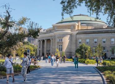 An outside view of Convocation Hall.