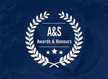 A blue and white graphic that says, Awards &amp;amp; Honours.