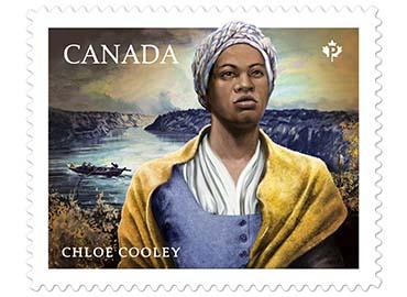 An illustration of Chloe Cooley on a Canada Post stamp.