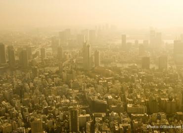 Tokyo skyline under a thick blanket of smog.