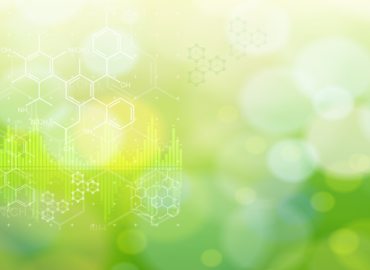 Abstract green image with chemistry symbols.