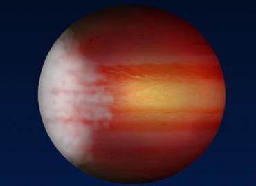 Illustrated red and orange exoplanet