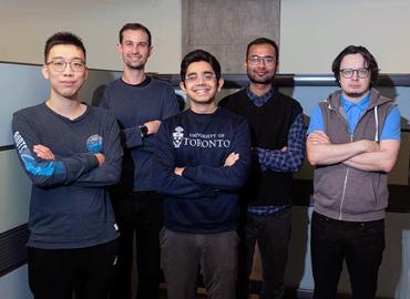 Standing - left to right: Pan Chen, Assistant Professor Joseph Jay Williams, Mohi Reza, Harsh Kumar and Ilya Musabirov