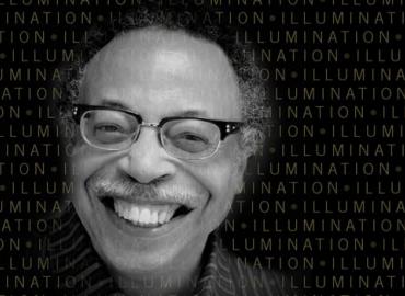 George Elliott Clarke with the word &amp;quot;illumination&amp;quot; written behind him multiple times