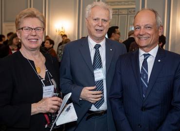 Klara and Levente Diosady with U of T President Meric Gertler. Professor Diosady (middle), in the department of chemical engineering and applied chemistry, was named an Officer of the Order of Canada in December.