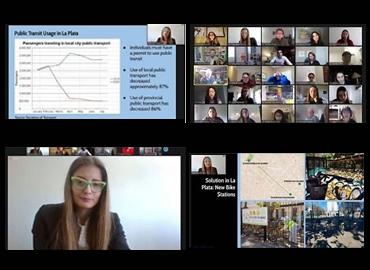 Composite of screen captures from the global classroom Zoom, including lecture slides.