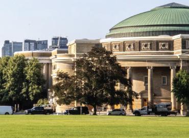 An outside view of Convocation Hall on a sunny day.