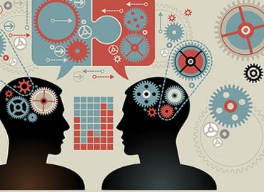Graphic of brains thinking with gears