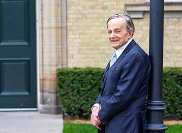 John Polanyi in front of Convocation Hall at U of T