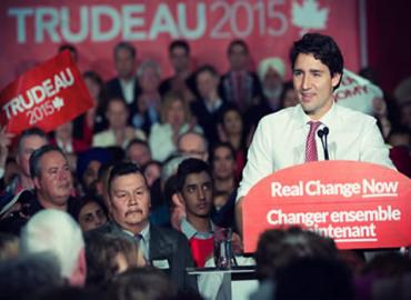 Justin Trudeau speaking at a political event