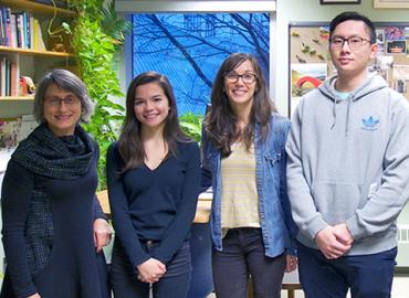 L-R: Professor Miriam Diamond, Hayley McIlwraith, Assistant Professor Chelsea Rochman and Jack Lin.