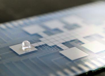 Single droplet on a microfluid chip. 