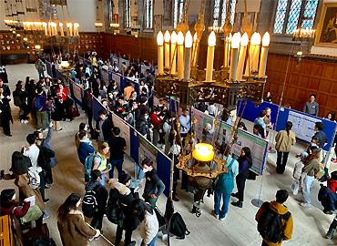 A large gathering of people in a building.