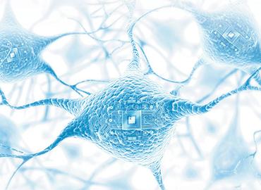 an illustration of a brain cell with a microchip
