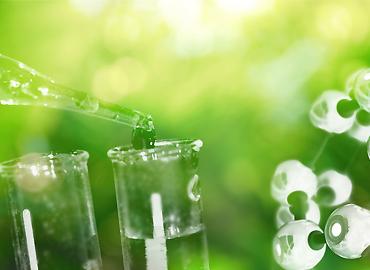 Test tube and drop of water with science chemical structure stock photo