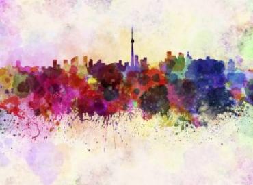 Colourful painting of Toronto skyline 